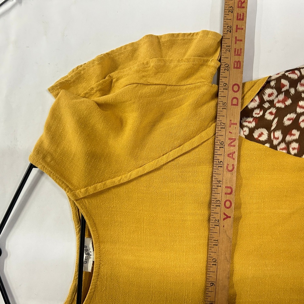 Boho Linen Blend Fringe Tunic Top Small Mustard Earthy Artsy Lagenlook Indie‎ - Picture 8 of 9